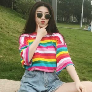 New T Shirt Women Rainbow Striped Tops Harajuku Tshirt 2018 Summer Short Sleeve Korean Punk T.jpg 640x640 300x300 - Homepage