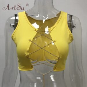 ArtSu Red Black White Metal Chain Sleeveless Crop Top Sexy Clubwear Women Adjustable Lace Up Hollow.jpg 640x640 300x300 - Homepage