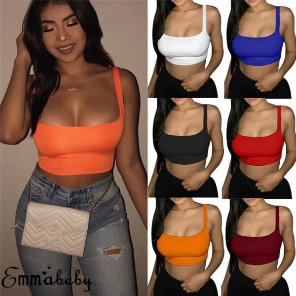 Solid Strappy Tank Crop Top - Image 2