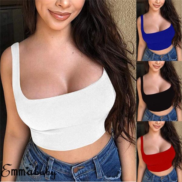 Solid Strappy Tank Crop Top - Image 3