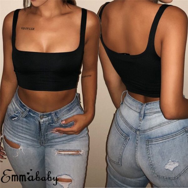 Solid Strappy Tank Crop Top - Image 4