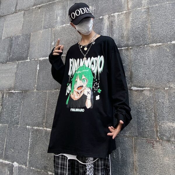 Anime Harajuku Loose Long Sleeve T-shirt - Image 3