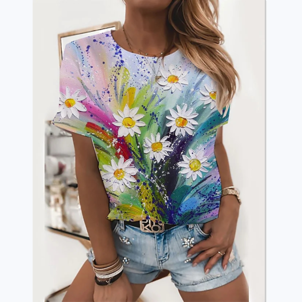 3D Floral Print T-shirt - Image 3