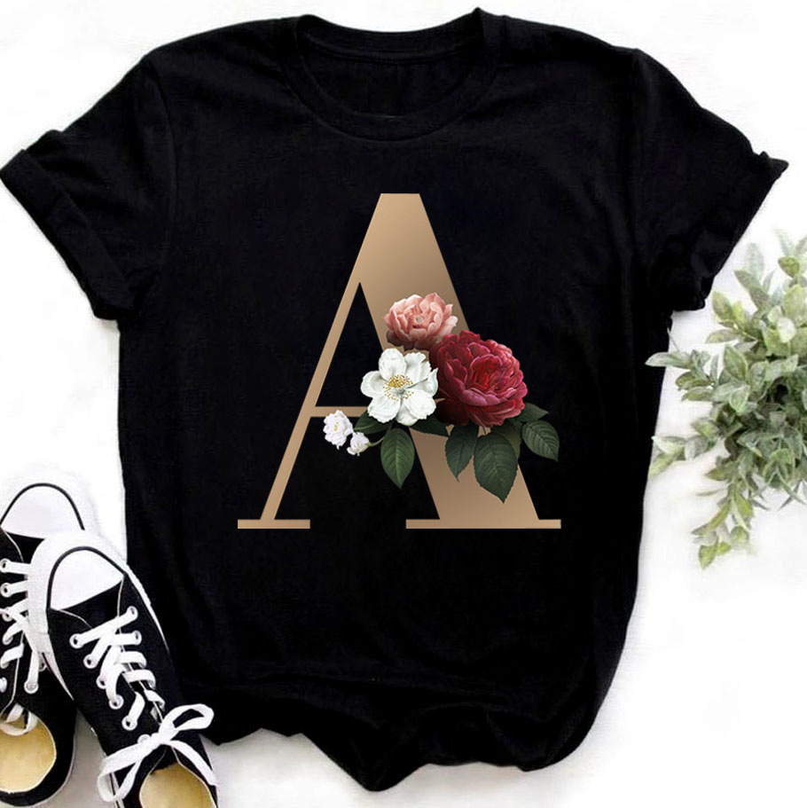 Flower Letter Combination T-shirt - Super-Tees