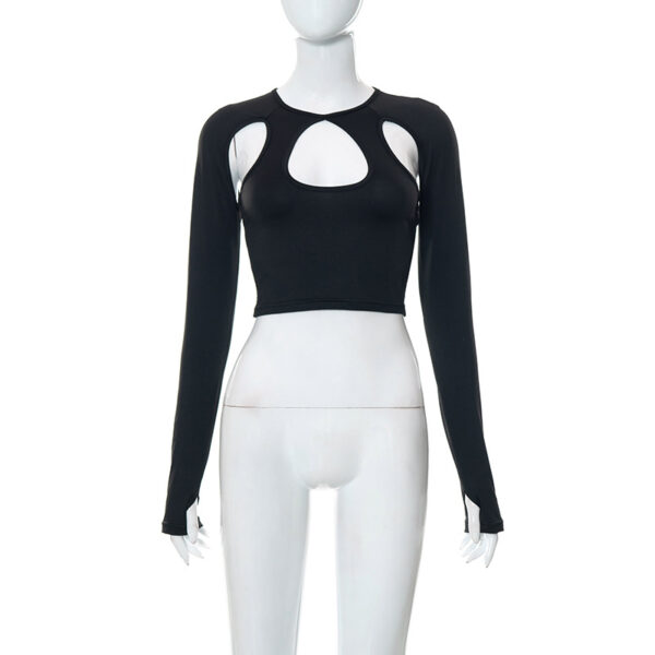 Hollow Out Long Sleeve Crop Top T-Shirt - Image 5