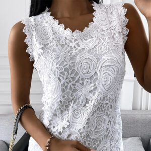 Vintage Lace Jacquard Sleeveless T-Shirt