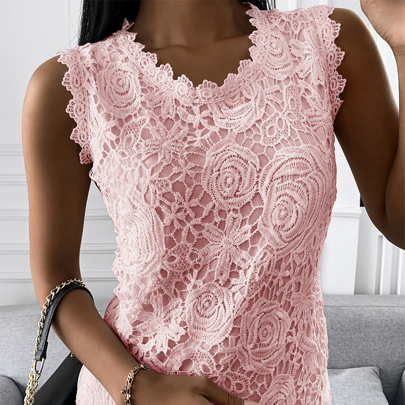 Vintage Lace Jacquard Sleeveless T-Shirt - Image 5