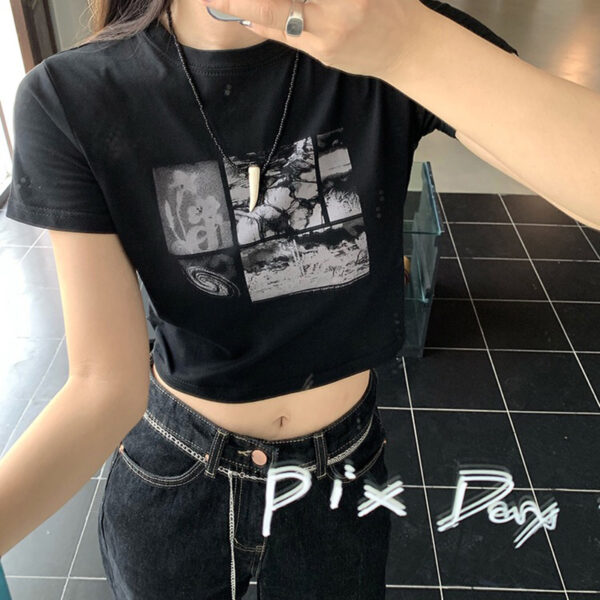 Black Goth Harajuku Vintage T-Shirt - Image 2