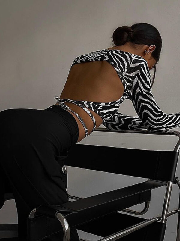 Sexy Backless Lace ups Pullover Long Sleeve T-Shirt - Image 2