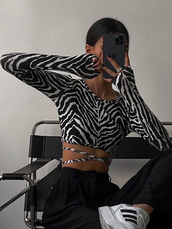 Sexy Backless Lace ups Pullover Long Sleeve T-Shirt