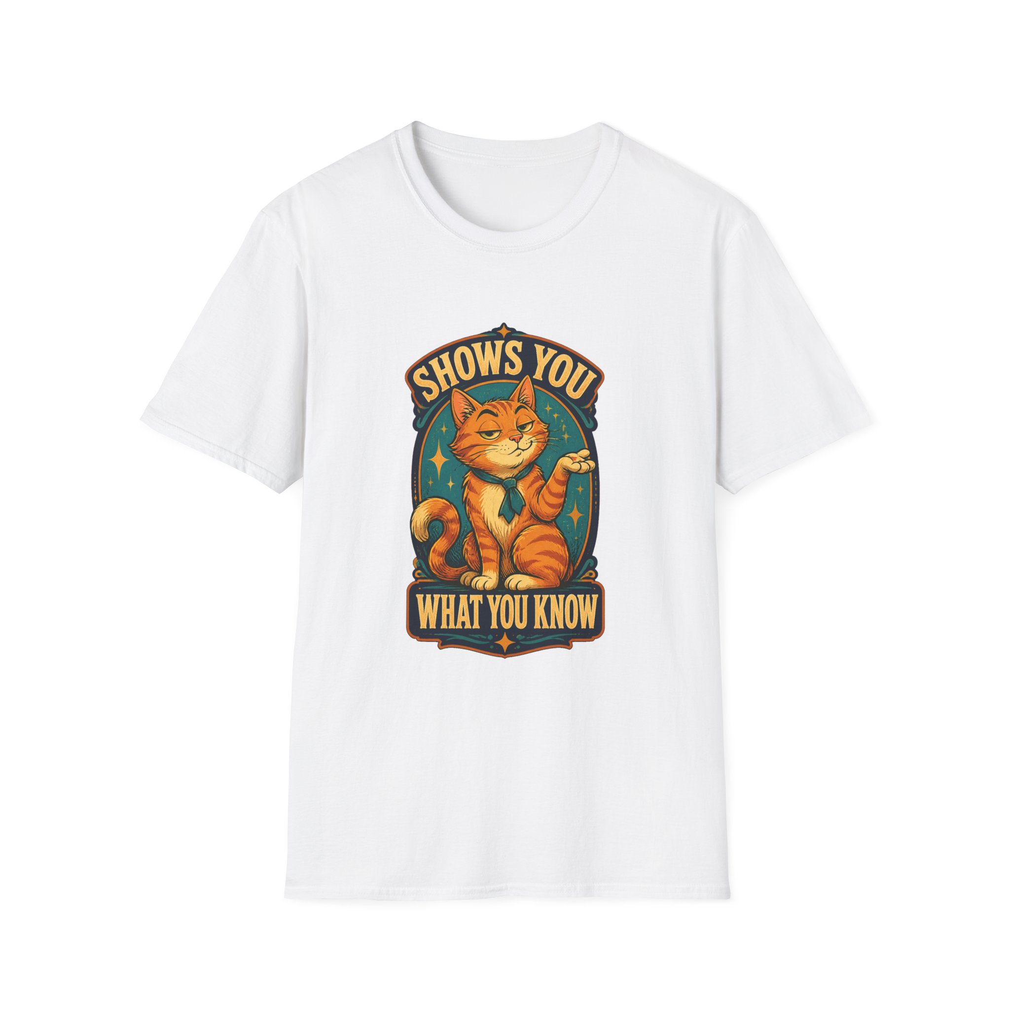 Cat Illustration Shows You What You Know T-Shirt | Retro Orange Cat Tee