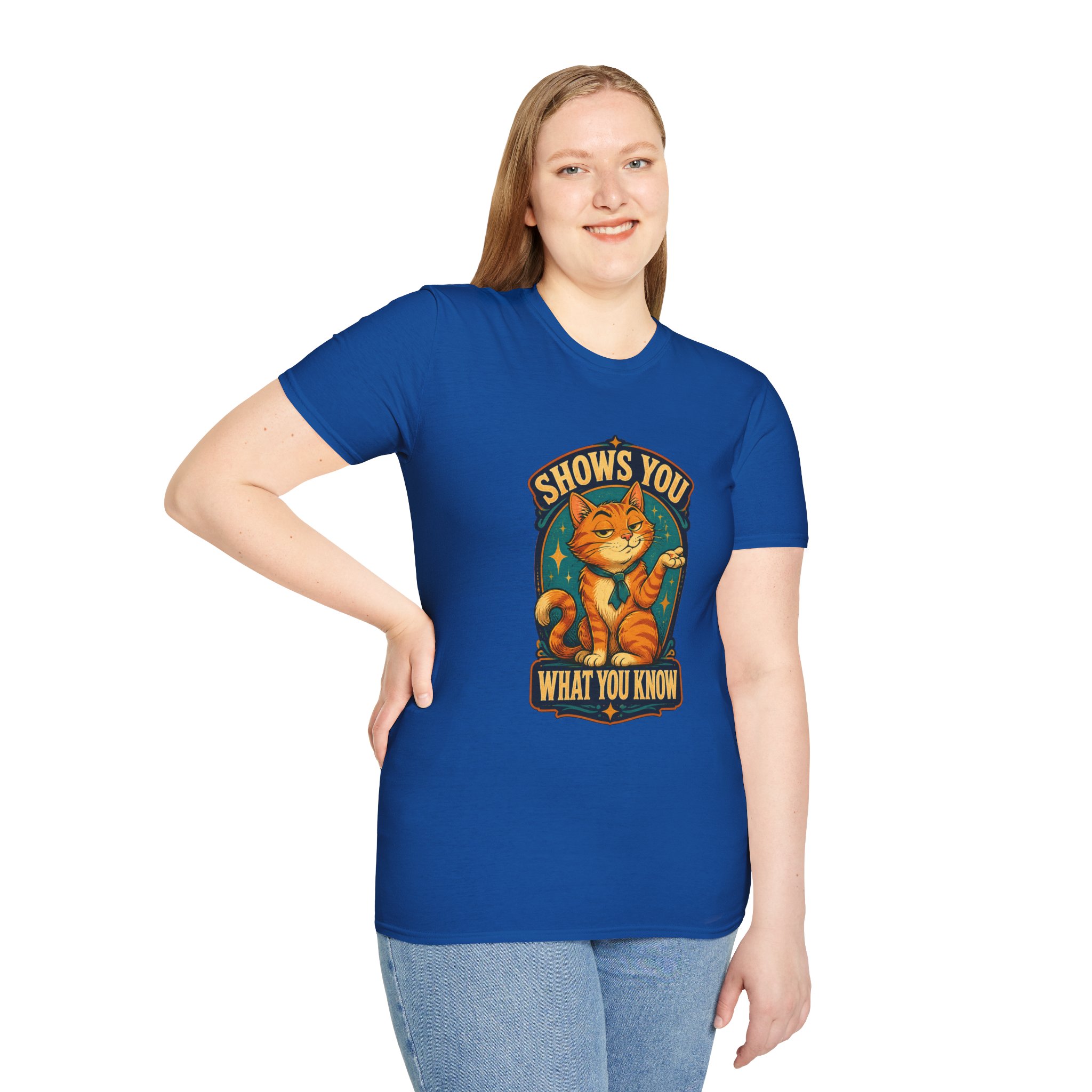Cat Illustration Shows You What You Know T-Shirt | Retro Orange Cat Tee - Image 17