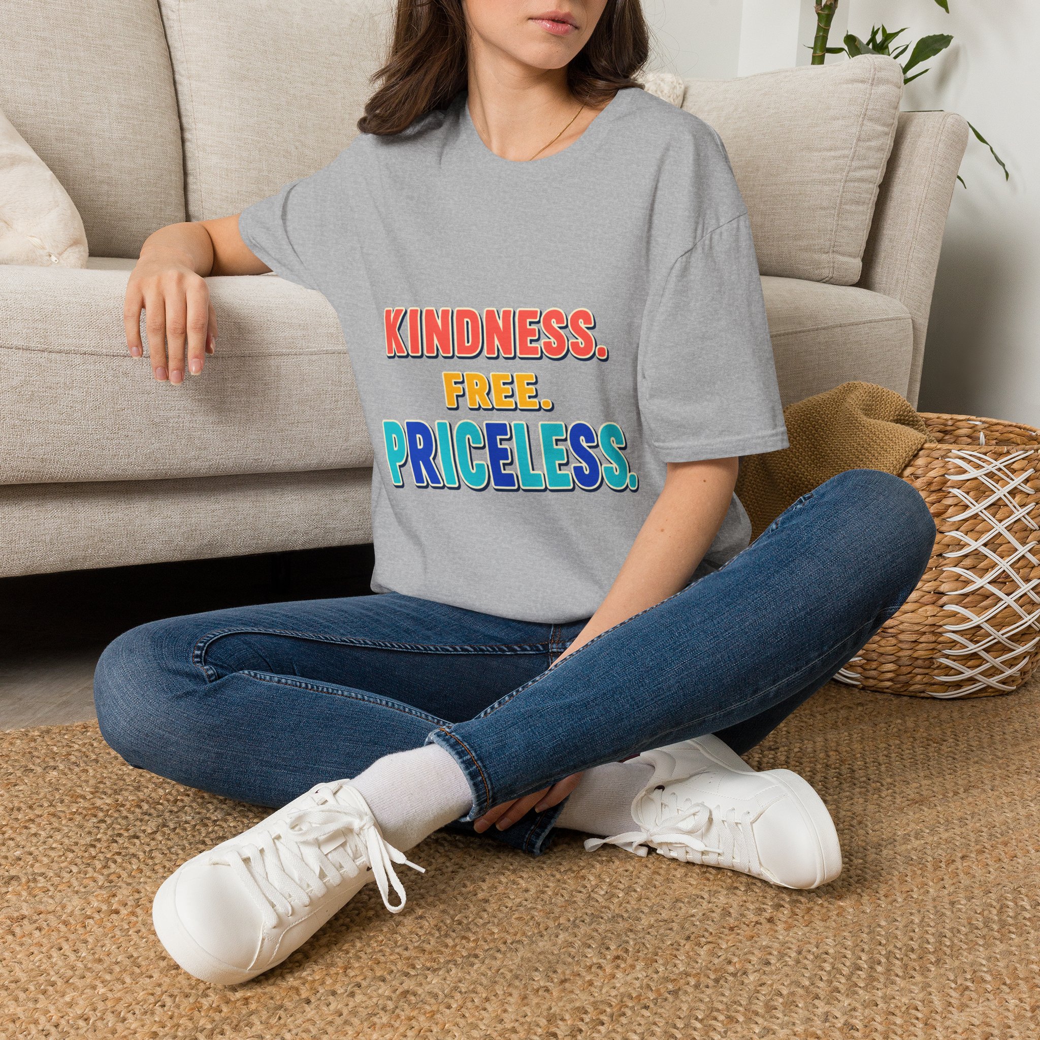 Kindness. Free. Priceless. T-Shirt | Positive Message, Rainbow Text - Image 8