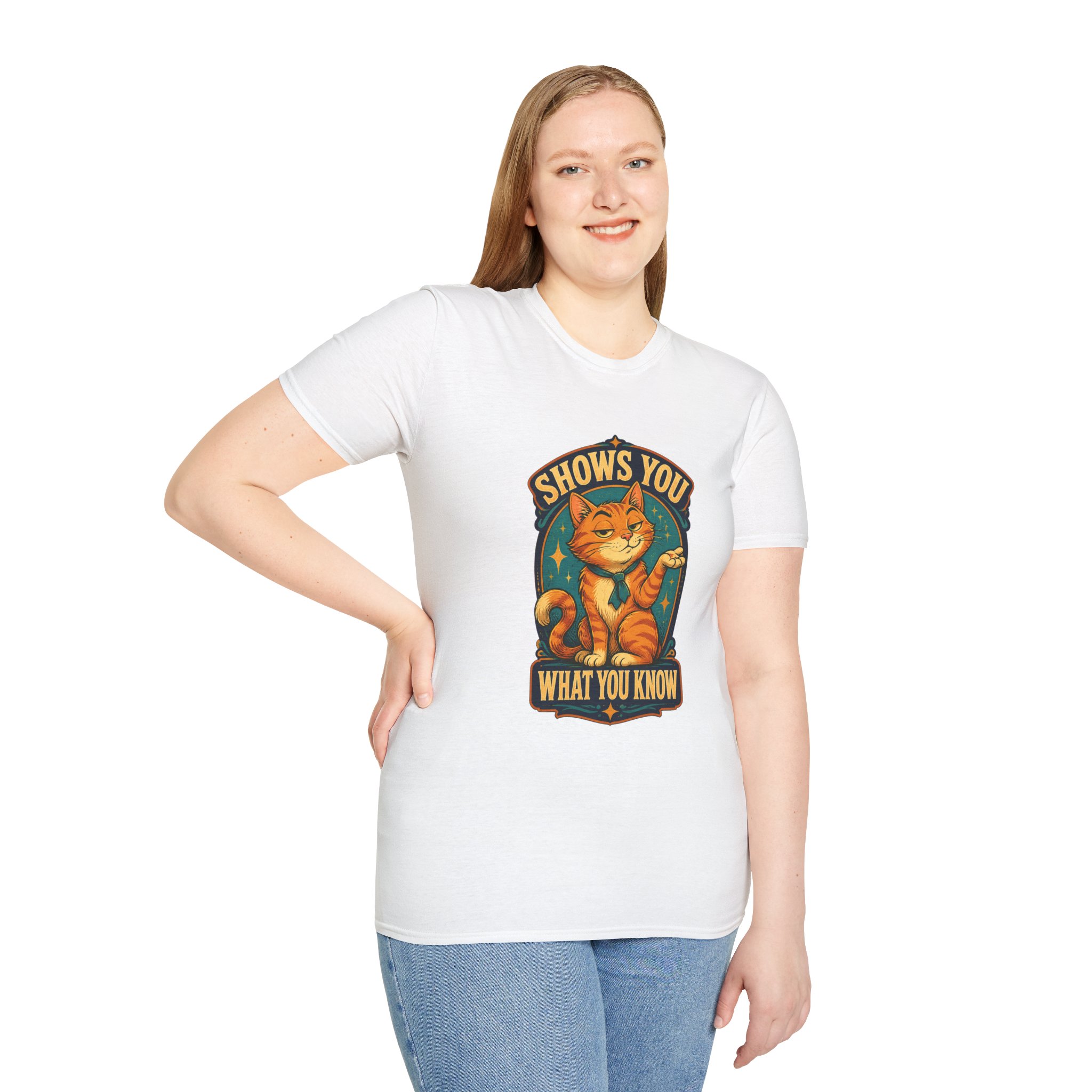 Cat Illustration Shows You What You Know T-Shirt | Retro Orange Cat Tee - Image 3