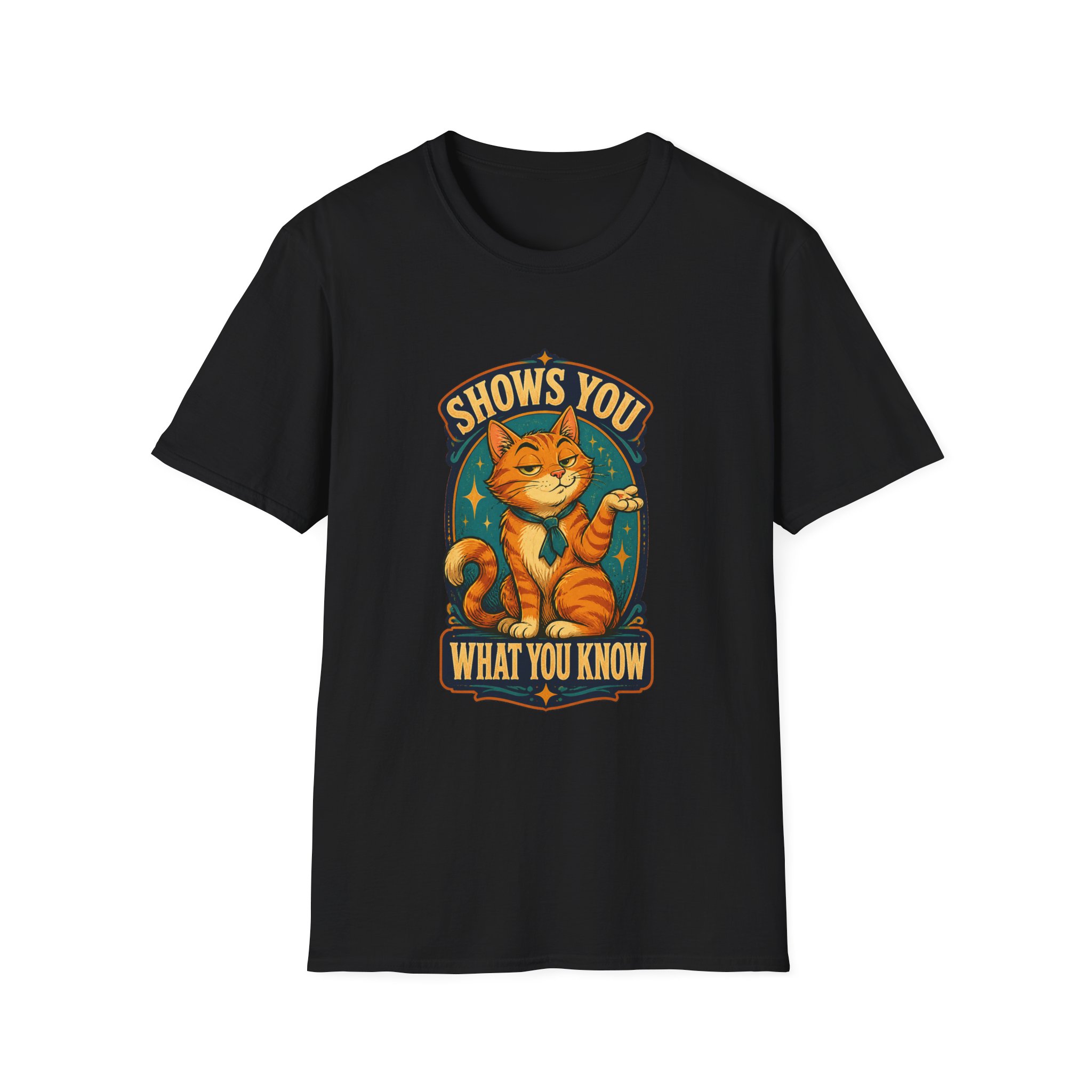 Cat Illustration Shows You What You Know T-Shirt | Retro Orange Cat Tee - Image 5