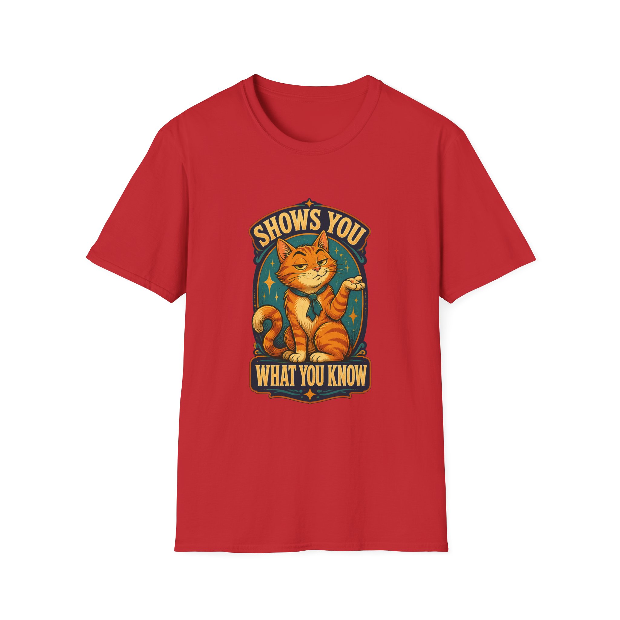 Cat Illustration Shows You What You Know T-Shirt | Retro Orange Cat Tee - Image 19