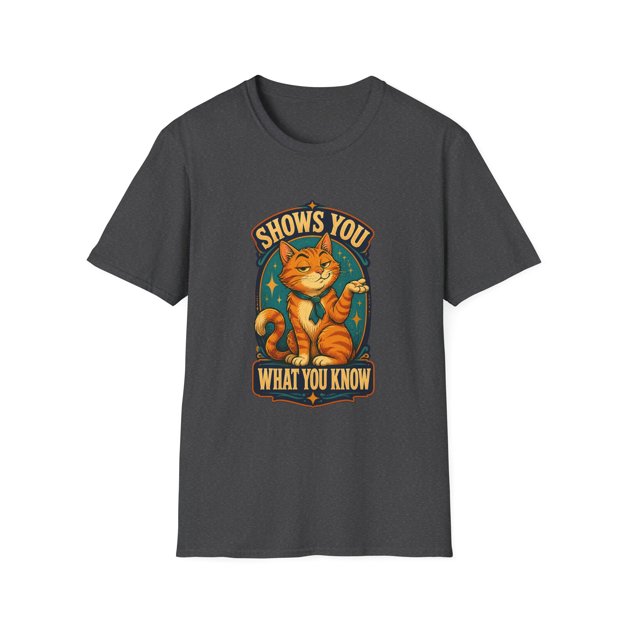 Cat Illustration Shows You What You Know T-Shirt | Retro Orange Cat Tee - Image 14