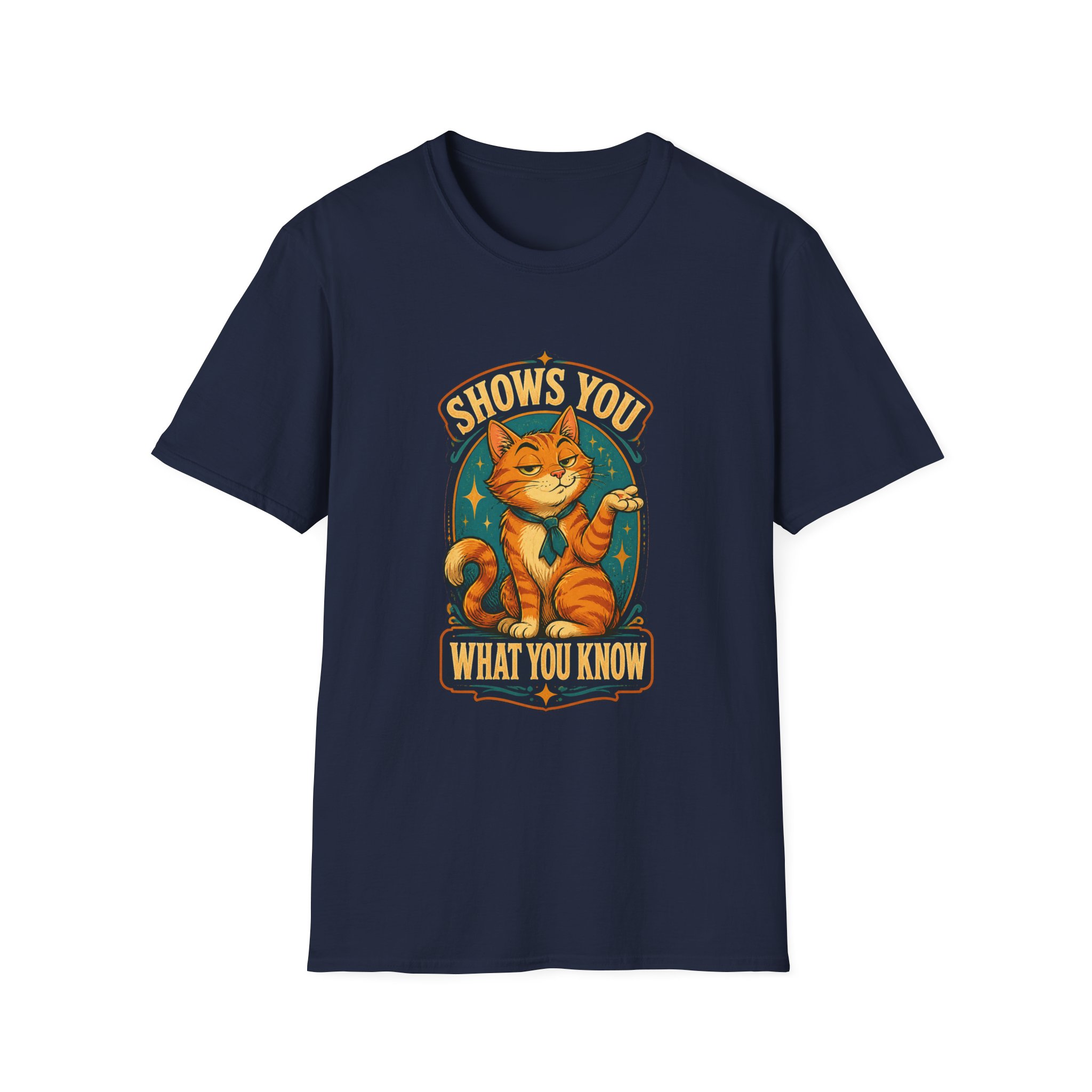 Cat Illustration Shows You What You Know T-Shirt | Retro Orange Cat Tee - Image 18