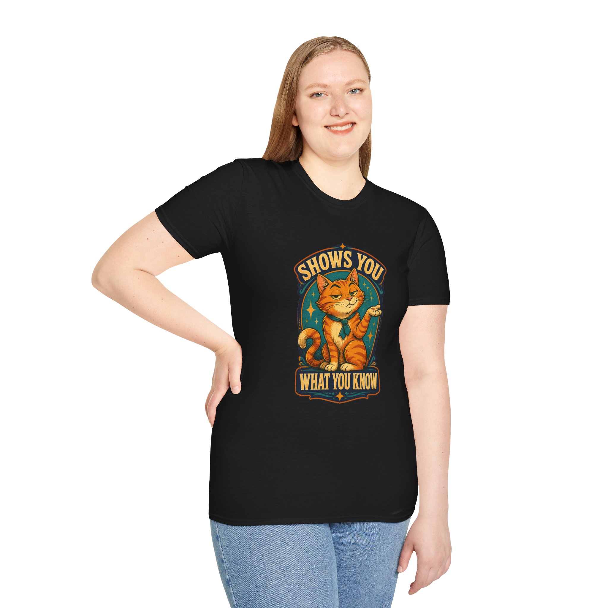 Cat Illustration Shows You What You Know T-Shirt | Retro Orange Cat Tee - Image 7