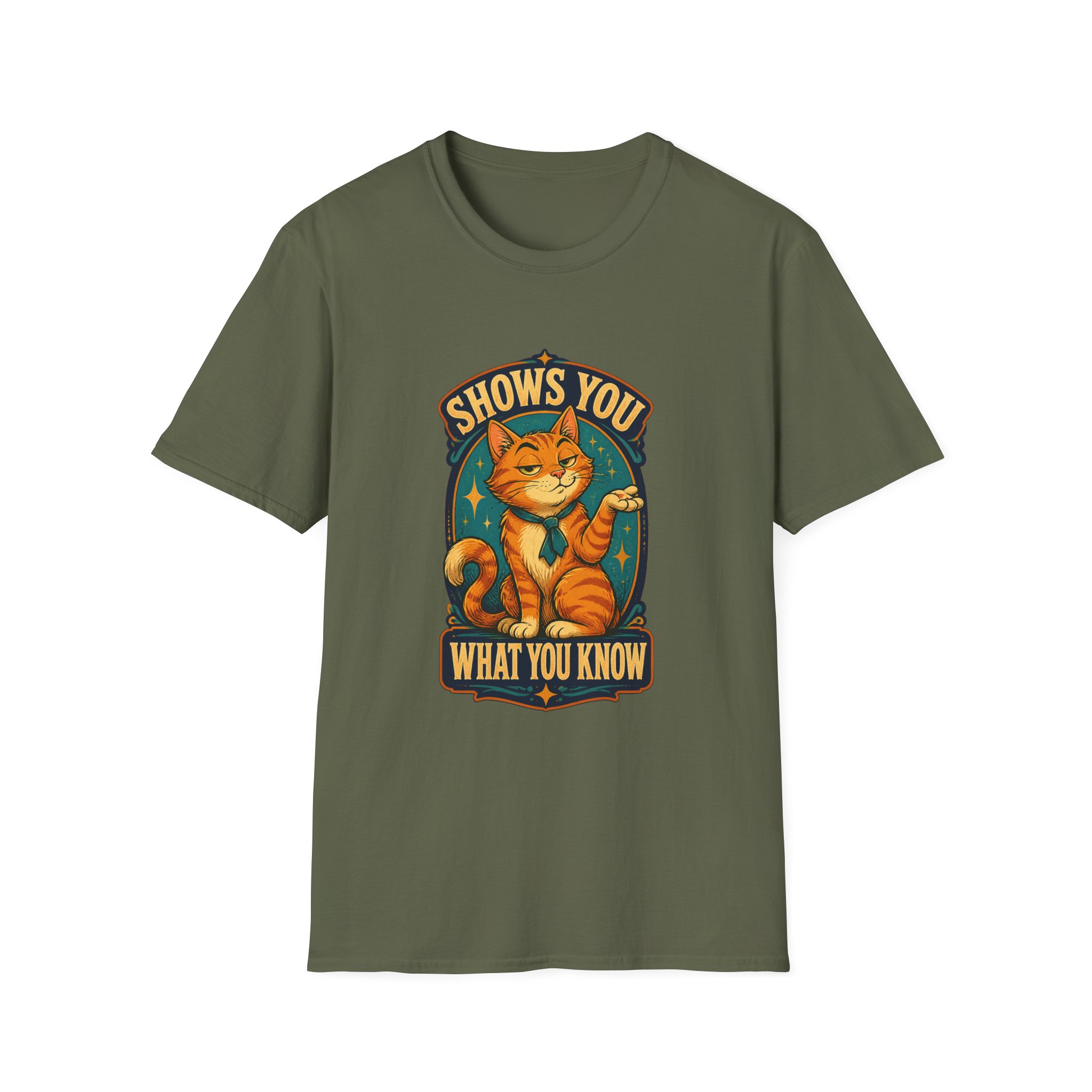 Cat Illustration Shows You What You Know T-Shirt | Retro Orange Cat Tee - Image 13