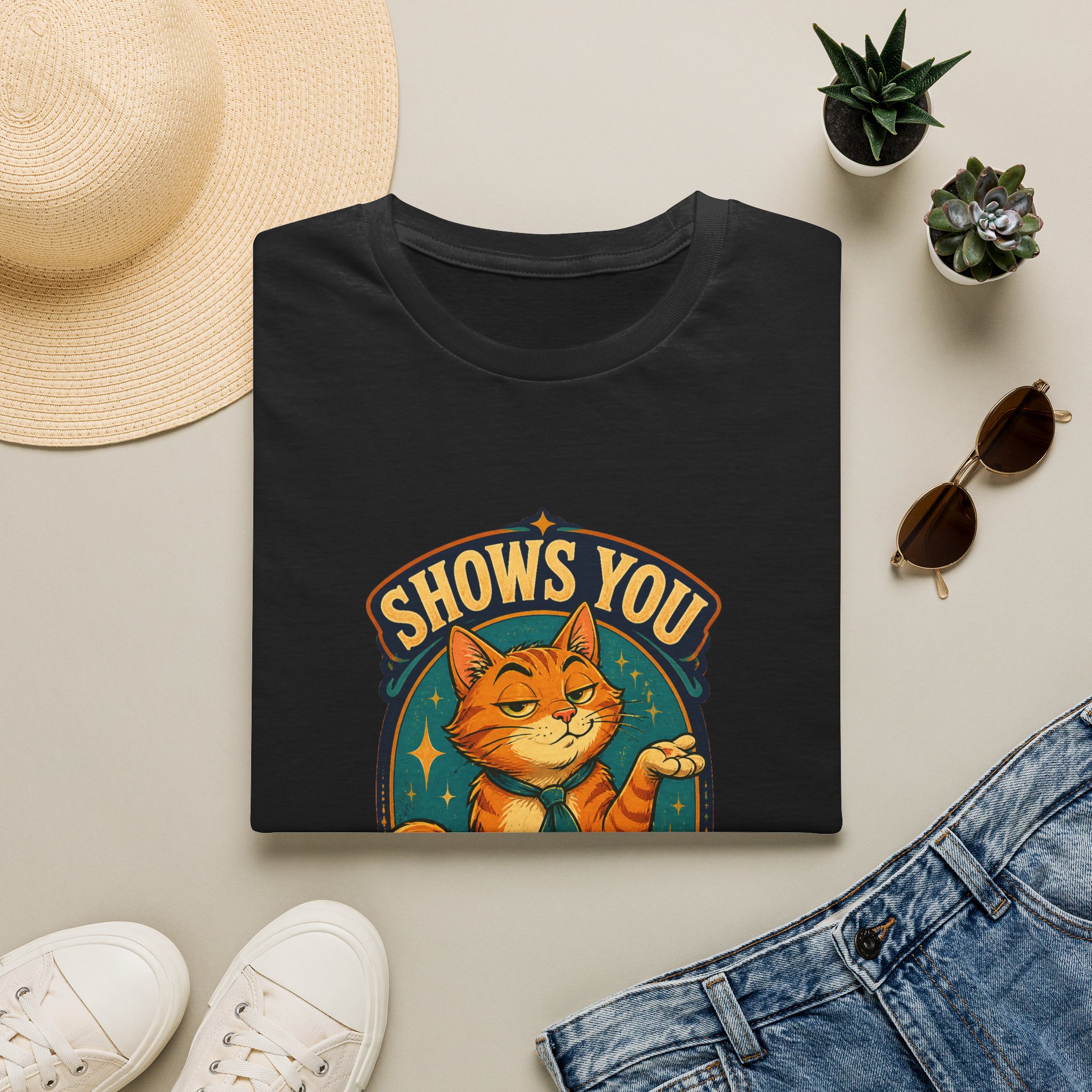 Cat Illustration Shows You What You Know T-Shirt | Retro Orange Cat Tee - Image 6