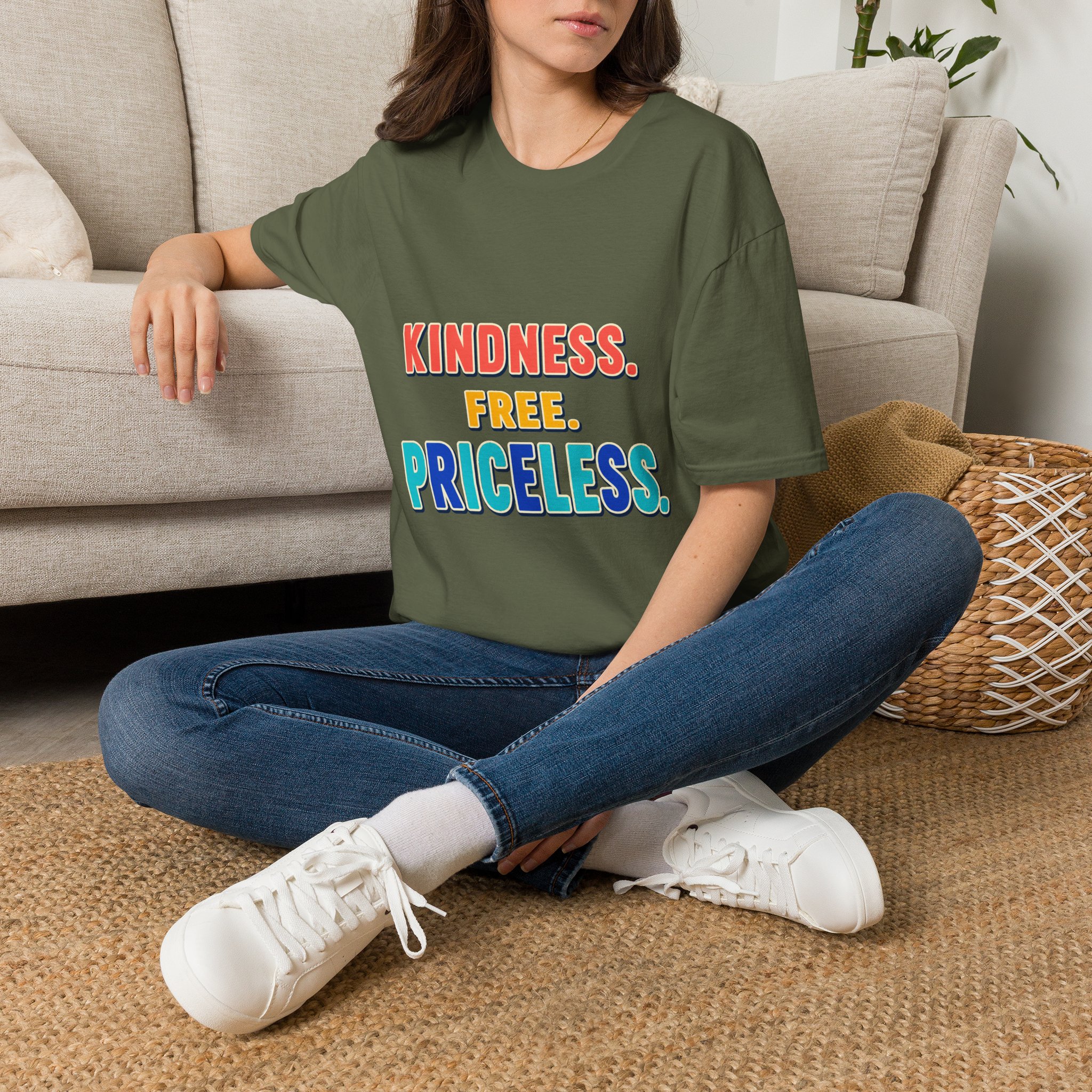 Kindness. Free. Priceless. T-Shirt | Positive Message, Rainbow Text - Image 14