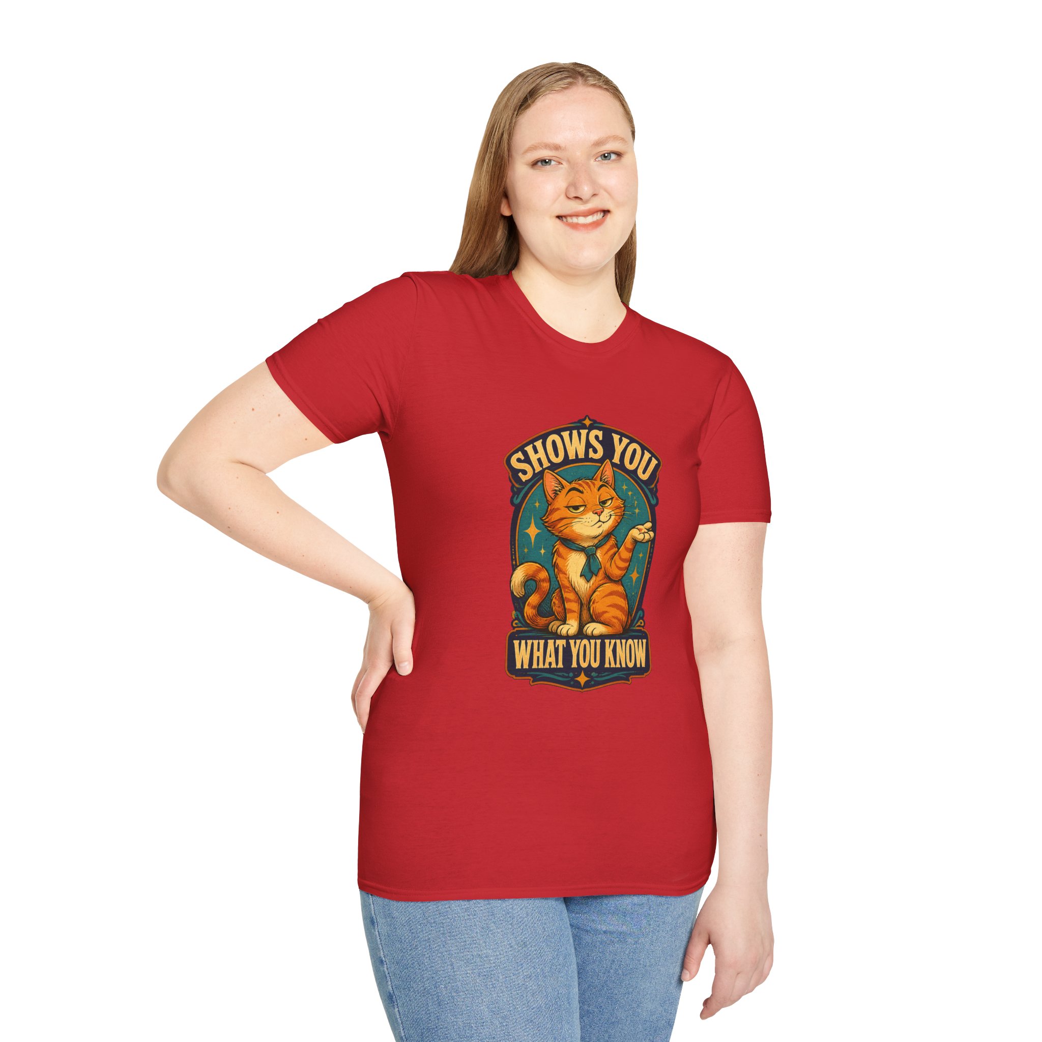 Cat Illustration Shows You What You Know T-Shirt | Retro Orange Cat Tee - Image 20