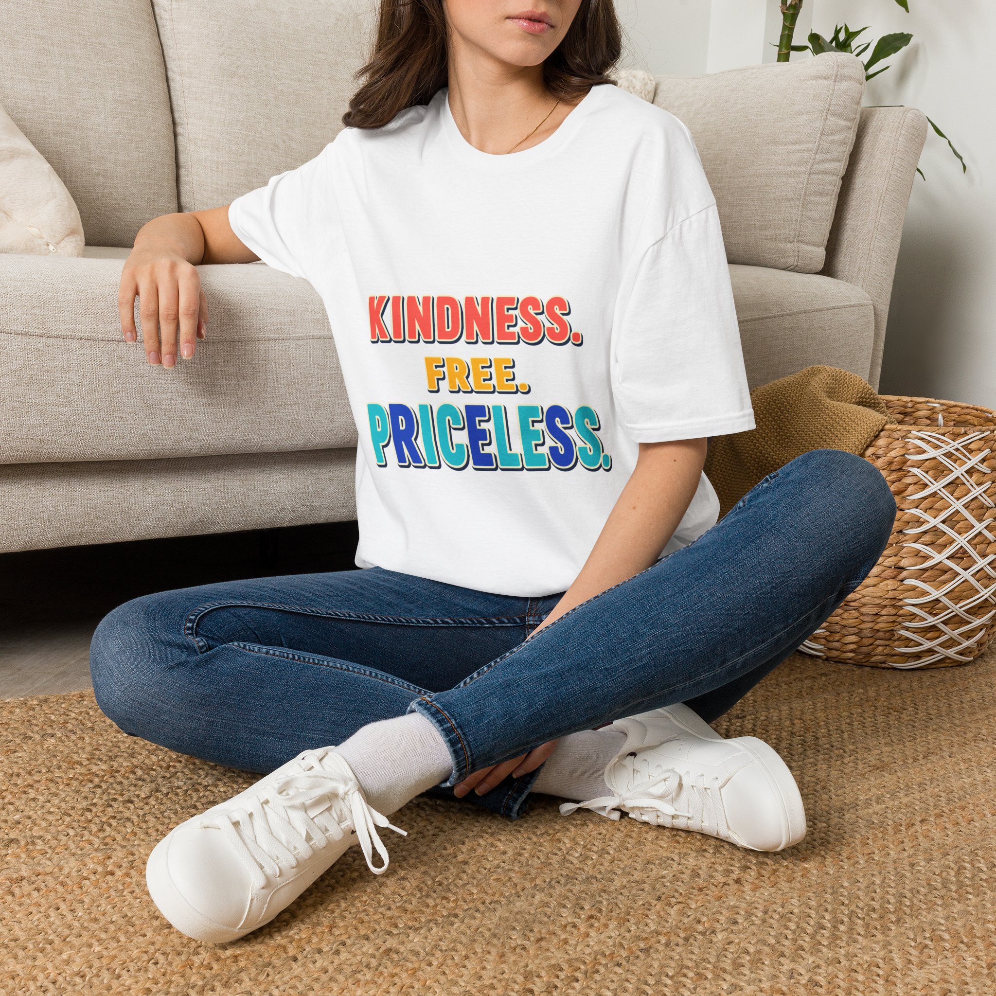 Kindness. Free. Priceless. T-Shirt | Positive Message, Rainbow Text - Image 2