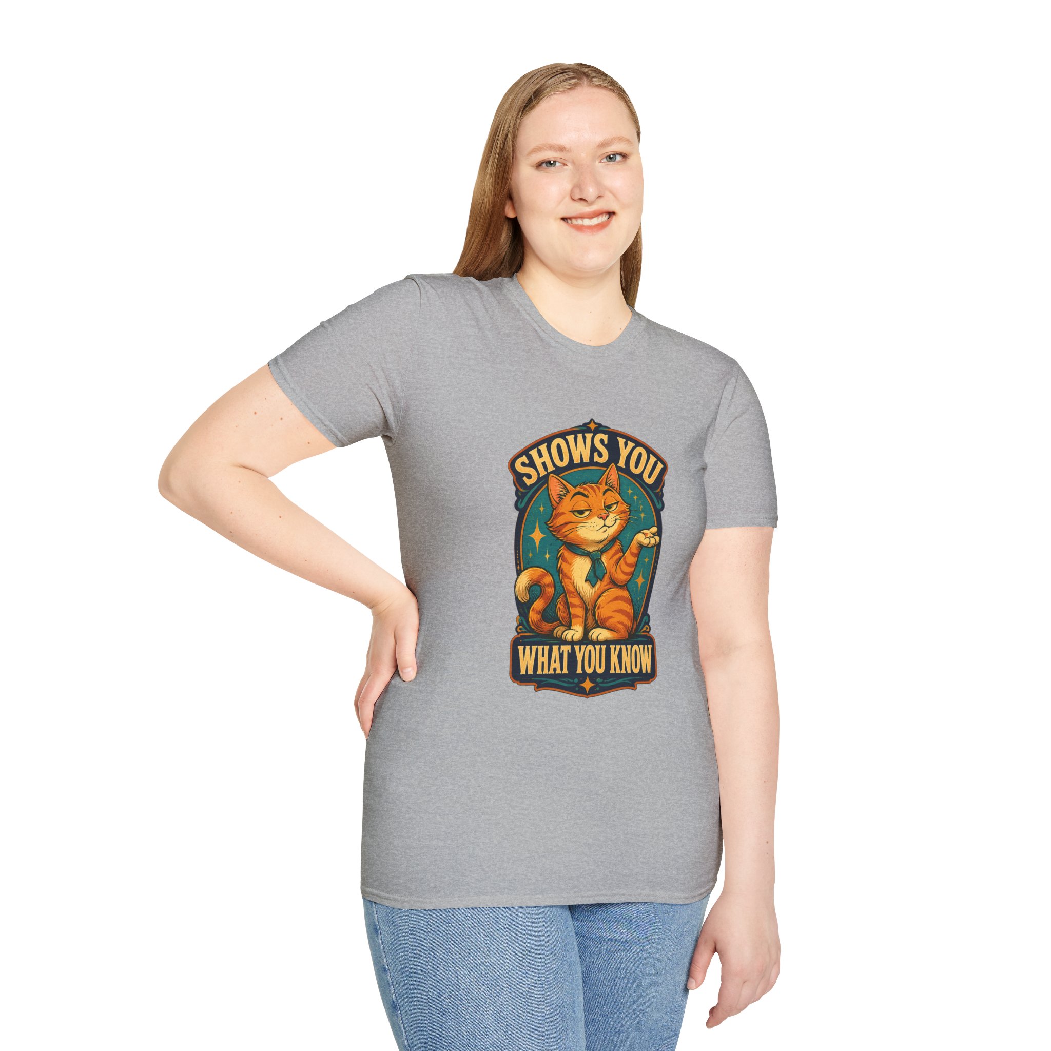 Cat Illustration Shows You What You Know T-Shirt | Retro Orange Cat Tee - Image 10
