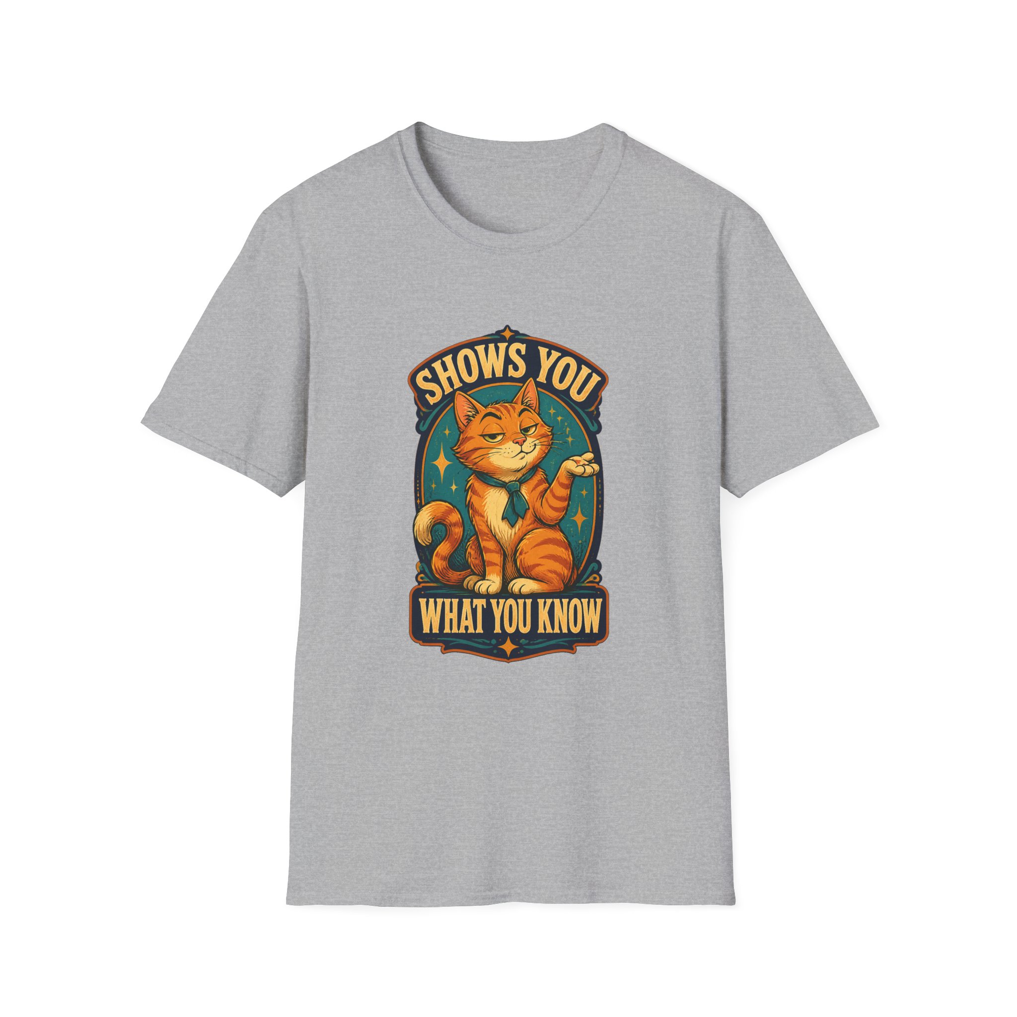 Cat Illustration Shows You What You Know T-Shirt | Retro Orange Cat Tee - Image 8